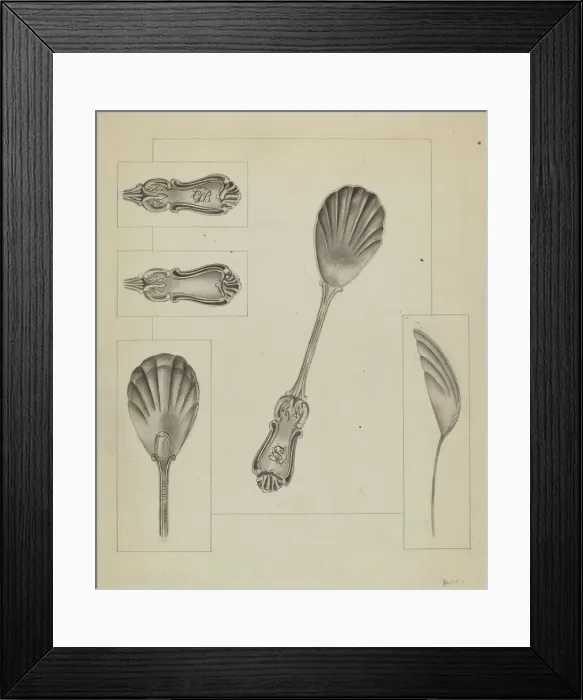 Framed Print : Silver Sugar Spoon, c. 1936. Creator: Anthony Zuccarello Framed Print : Silver Sugar Spoon, c. 1936. Creator: Anthony Zuccarello