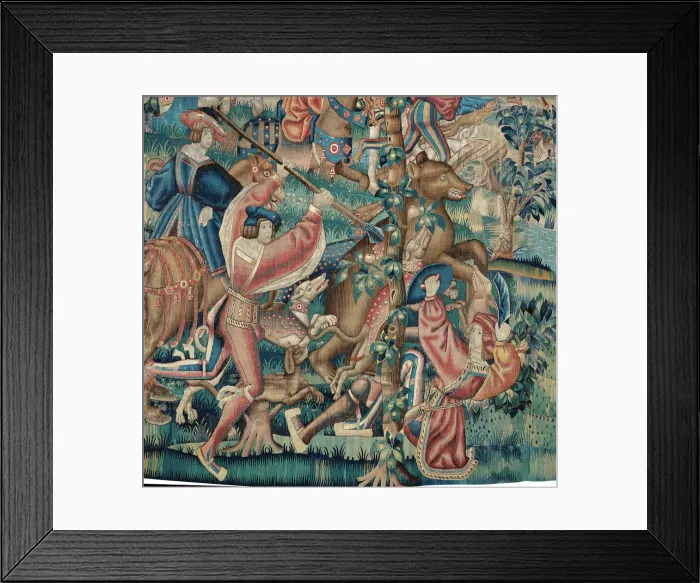 Framed Print : Tapestry (Bear Hunt and Falconry from a Hunts Series), Belgium, c. 1525. Creator: Unknown Framed Print : Tapestry (Bear Hunt and Falconry from a Hunts Series), Belgium, c. 1525. Creator: Unknown