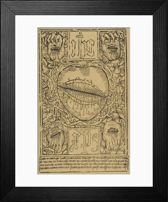 Framed Print : The Sacred Monogram and the Wounds of Christ, 15th century. 15th century. Creator: Anon Framed Print : The Sacred Monogram and the Wounds of Christ, 15th century. 15th century. Creator: Anon