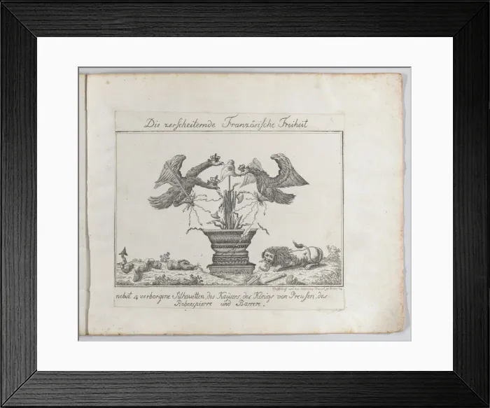 Framed Print : Allegory representing the freedom of France with four silhouettes, 1793-1800. Creator: Anon Framed Print : Allegory representing the freedom of France with four silhouettes, 1793-1800. Creator: Anon