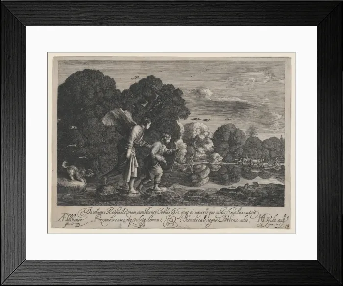 Framed Print : Tobias and the Angel (small plate), 1608. Creator: Hendrik Goudt Framed Print : Tobias and the Angel (small plate), 1608. Creator: Hendrik Goudt
