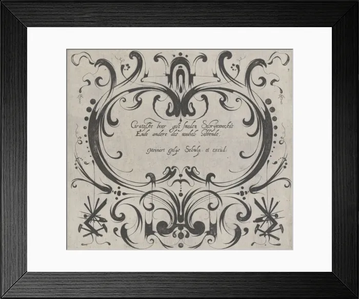 Framed Print : Title for the Print Series Grateske voer golt smeden Schrijnwerkers Ende andere... ca. 1610-1630. Creator: Meinert Gelijs Framed Print : Title for the Print Series Grateske voer golt smeden Schrijnwerkers Ende andere... ca. 1610-1630. Creator: Meinert Gelijs