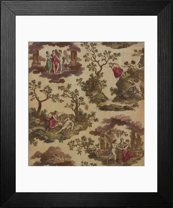 Framed Print : Psyche et L Armour (The Story of Cupid and Psyche) (Furnishing Fabric), Nantes, c. 1790. Creator: Gorgerat Freres et Cie Framed Print : Psyche et L Armour (The Story of Cupid and Psyche) (Furnishing Fabric), Nantes, c. 1790. Creator: Gorgerat Freres et Cie