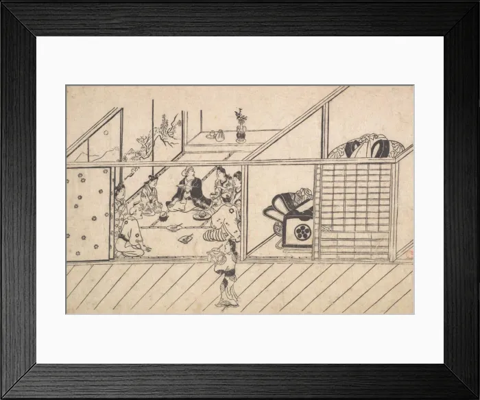 Framed Print : A Banquet in a Joroya, ca. 1680. Creator: Hishikawa Moronobu Framed Print : A Banquet in a Joroya, ca. 1680. Creator: Hishikawa Moronobu