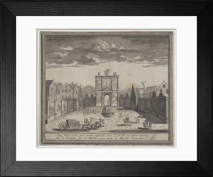 Framed Print : Triumphal arch erected in celebration of the entry of King William III, 1691. Creator: Hugo Allard Framed Print : Triumphal arch erected in celebration of the entry of King William III, 1691. Creator: Hugo Allard