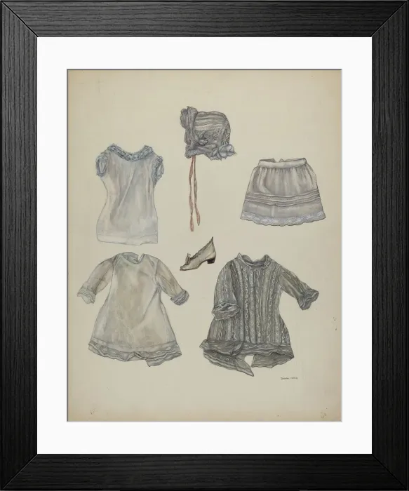 Framed Print : Doll Wardrobe, c. 1937. Creator: Dorothy Harris Framed Print : Doll Wardrobe, c. 1937. Creator: Dorothy Harris