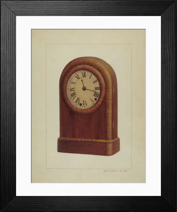 Framed Print : Shelf Clock or Mantel Clock, c. 1938. Creator: James M. Lawson Framed Print : Shelf Clock or Mantel Clock, c. 1938. Creator: James M. Lawson