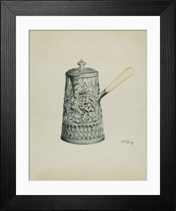 Framed Print : Silver Chocolate Pot, c. 1938. Creator: Florence Hastings Framed Print : Silver Chocolate Pot, c. 1938. Creator: Florence Hastings