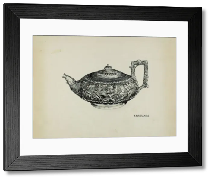 Framed Print : Silver Teapot, c. 1938. Creator: Florence Hastings Framed Print : Silver Teapot, c. 1938. Creator: Florence Hastings