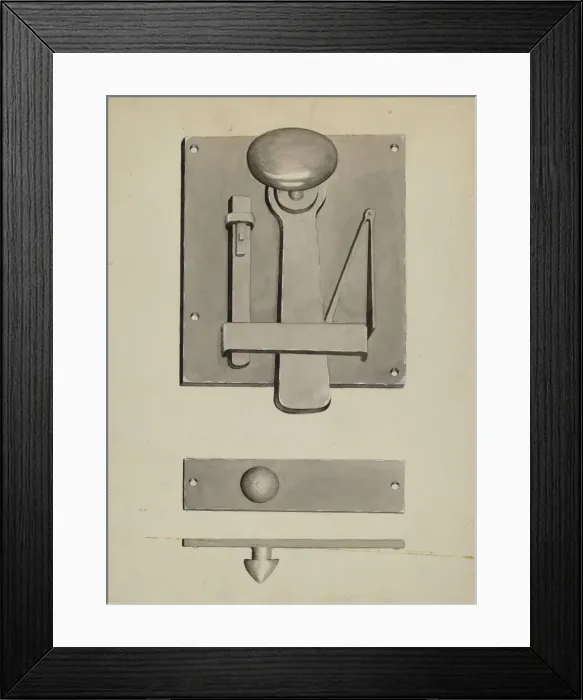 Framed Print : Combination Latch / Lock, c. 1936. Creator: James M. Lawson Framed Print : Combination Latch / Lock, c. 1936. Creator: James M. Lawson