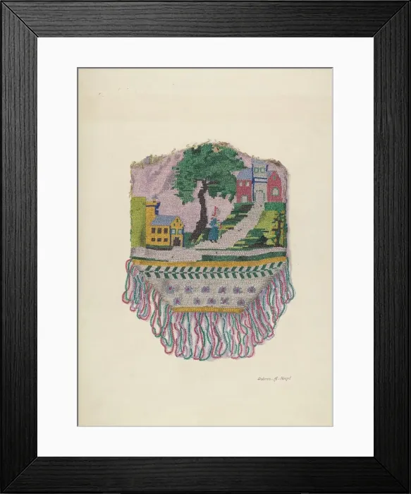 Framed Print : Knit Beaded Bag, c. 1938. Creator: Dolores Haupt Framed Print : Knit Beaded Bag, c. 1938. Creator: Dolores Haupt