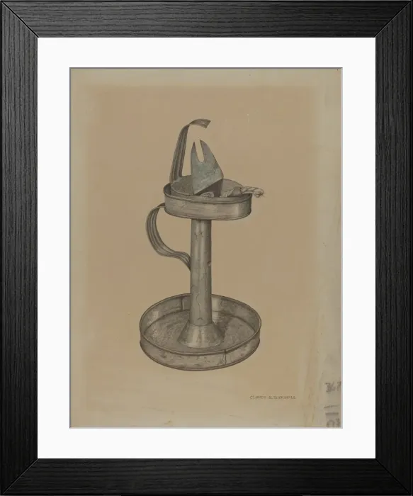 Framed Print : Betty Lamp and Stand, c. 1940. Creator: Claude Marshall Framed Print : Betty Lamp and Stand, c. 1940. Creator: Claude Marshall