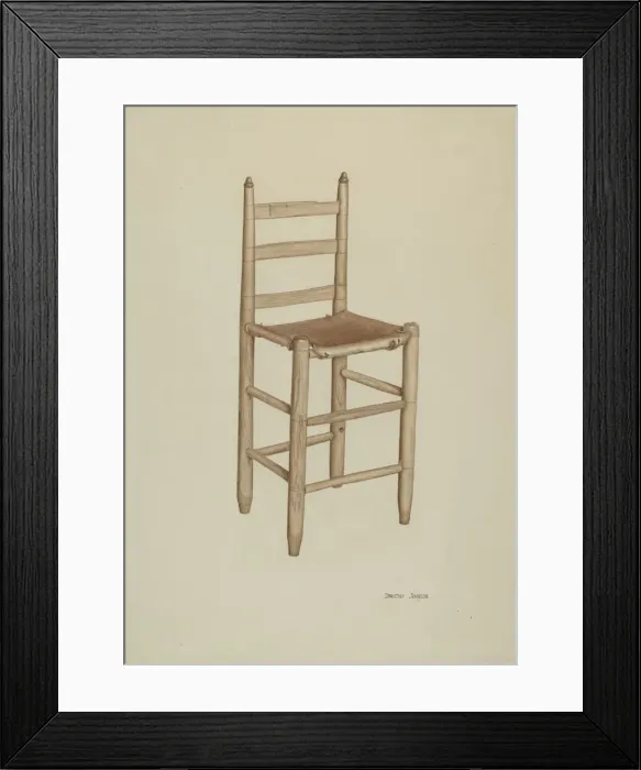 Framed Print : Hide-bottom High-seat Chair, c. 1939. Creator: Dorothy Johnson Framed Print : Hide-bottom High-seat Chair, c. 1939. Creator: Dorothy Johnson