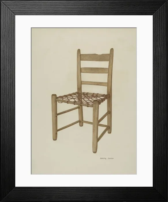 Framed Print : Braided Rawhide Bottom Chair, c. 1940. Creator: Dorothy Johnson Framed Print : Braided Rawhide Bottom Chair, c. 1940. Creator: Dorothy Johnson