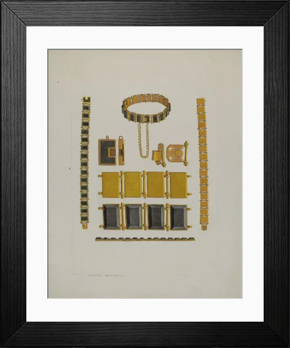 Framed Print : Onyx Bracelet, c. 1937. Creator: Tulita Westfall Framed Print : Onyx Bracelet, c. 1937. Creator: Tulita Westfall