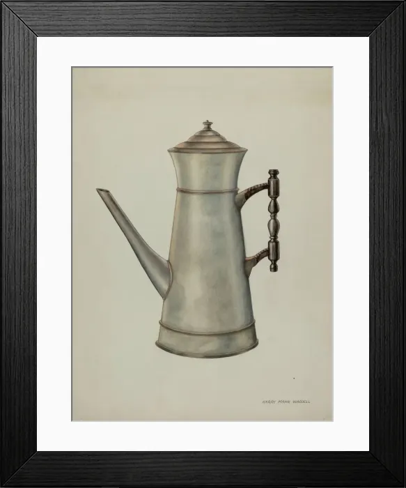 Framed Print : Pewter Coffee Pot, c. 1937. Creator: Harry Mann Waddell Framed Print : Pewter Coffee Pot, c. 1937. Creator: Harry Mann Waddell
