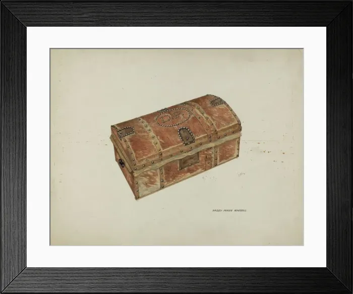 Framed Print : Cowhide Trunk, c. 1937. Creator: Harry Mann Waddell Framed Print : Cowhide Trunk, c. 1937. Creator: Harry Mann Waddell