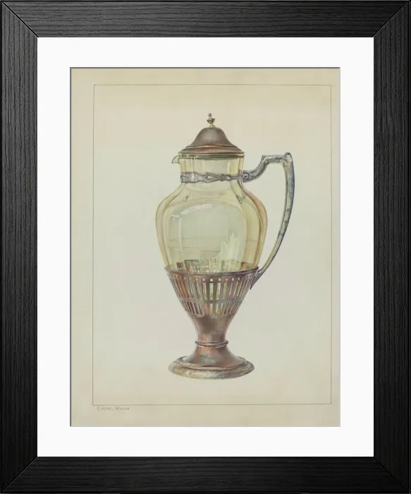 Framed Print : Silver and Glass Flagon, c. 1936. Creator: Carmel Wilson Framed Print : Silver and Glass Flagon, c. 1936. Creator: Carmel Wilson