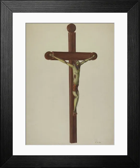 Framed Print : Carved Wooden Crucifix, c. 1939. Creator: Vera Van Voris Framed Print : Carved Wooden Crucifix, c. 1939. Creator: Vera Van Voris
