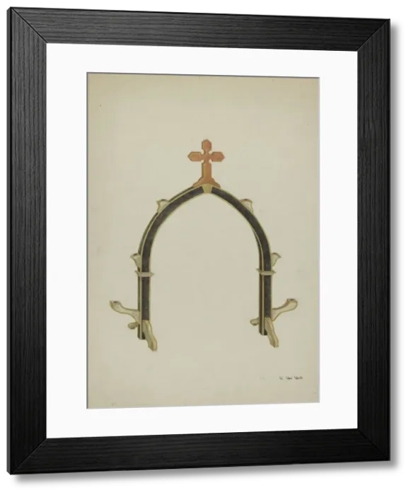Framed Print : Carved Wooden Candleholder, c. 1939. Creator: Vera Van Voris Framed Print : Carved Wooden Candleholder, c. 1939. Creator: Vera Van Voris