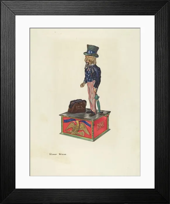 Framed Print : Toy Bank: Uncle Sam, c. 1937. Creator: Elmer Weise Framed Print : Toy Bank: Uncle Sam, c. 1937. Creator: Elmer Weise