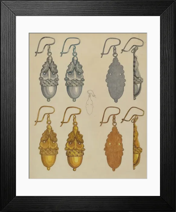 Framed Print : Earrings, c. 1937. Creator: Tulita Westfall Framed Print : Earrings, c. 1937. Creator: Tulita Westfall