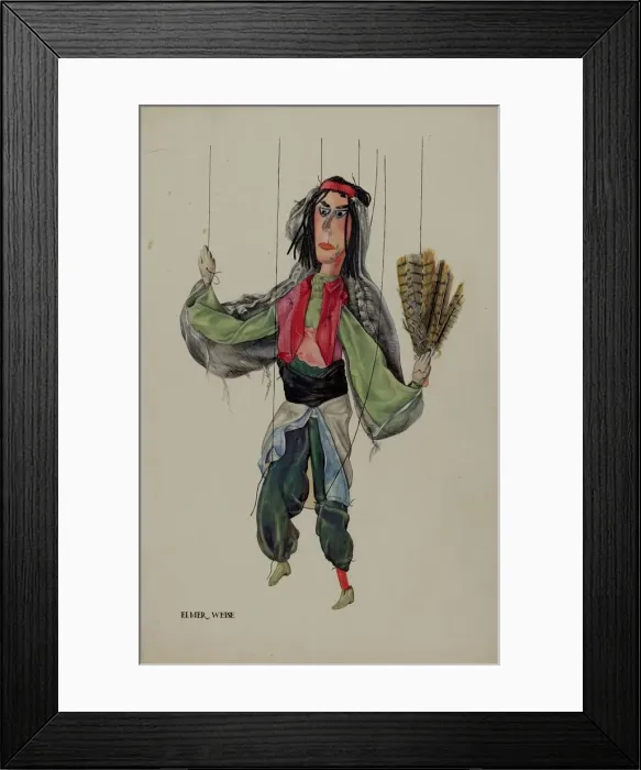 Framed Print : Fan Dancer Marionette, c. 1937. Creator: Elmer Weise Framed Print : Fan Dancer Marionette, c. 1937. Creator: Elmer Weise