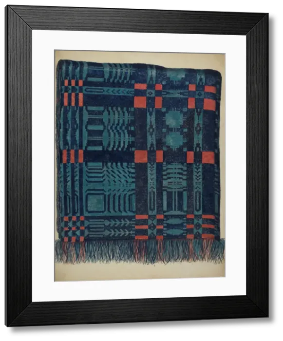Framed Print : Coverlet - Pine Tree Border, c. 1937. Creator: Eva Wilson Framed Print : Coverlet - Pine Tree Border, c. 1937. Creator: Eva Wilson