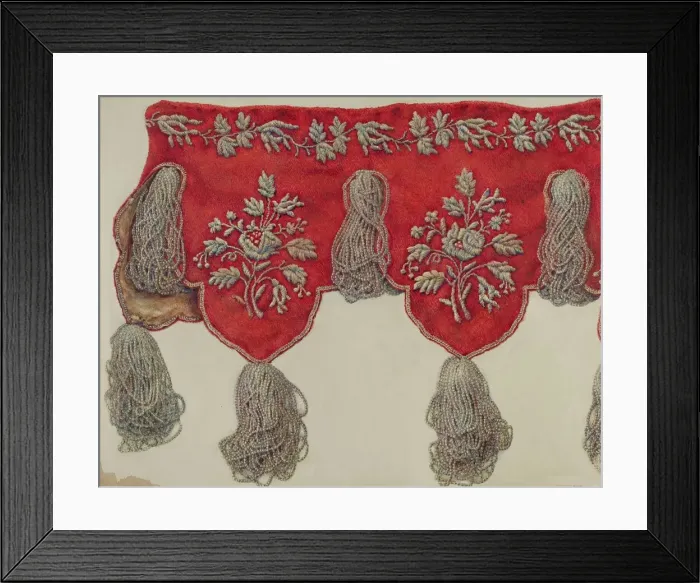 Framed Print : Victorian Shelf Drapery, c. 1940. Creator: Vera Van Voris Framed Print : Victorian Shelf Drapery, c. 1940. Creator: Vera Van Voris