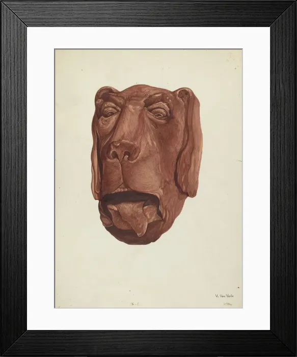Framed Print : Carved Dogs Head, c. 1937. Creator: Vera Van Voris Framed Print : Carved Dogs Head, c. 1937. Creator: Vera Van Voris