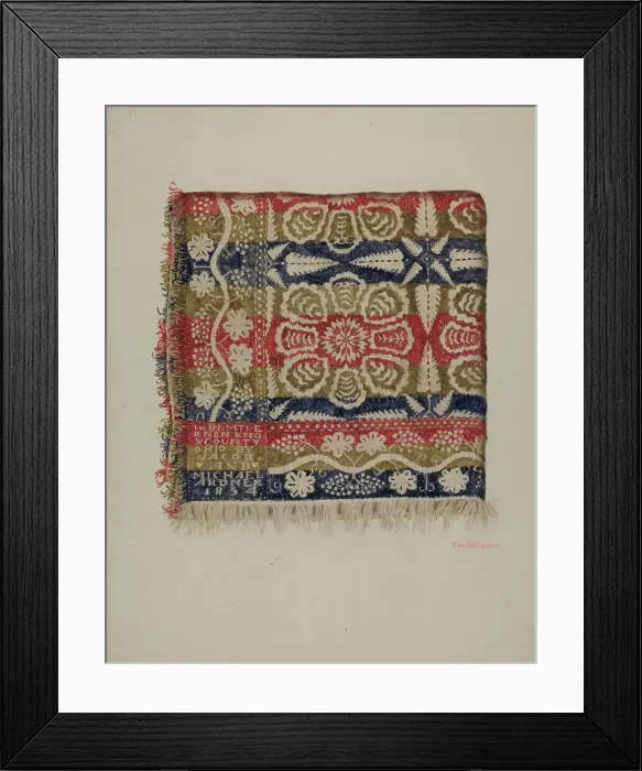 Framed Print : Jacquard Coverlet, c. 1938. Creator: Eva Wilson Framed Print : Jacquard Coverlet, c. 1938. Creator: Eva Wilson