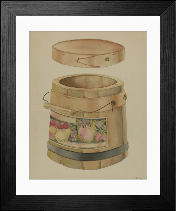 Framed Print : Wooden Jam Pail, c. 1936. Creator: Anthony Zuccarello Framed Print : Wooden Jam Pail, c. 1936. Creator: Anthony Zuccarello