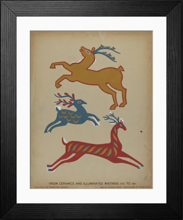 Framed Print : Drawing for Plate 3: From Portfolio Folk Art of Rural Pennsylvania, c. 1939. Creator: Unknown Framed Print : Drawing for Plate 3: From Portfolio Folk Art of Rural Pennsylvania, c. 1939. Creator: Unknown