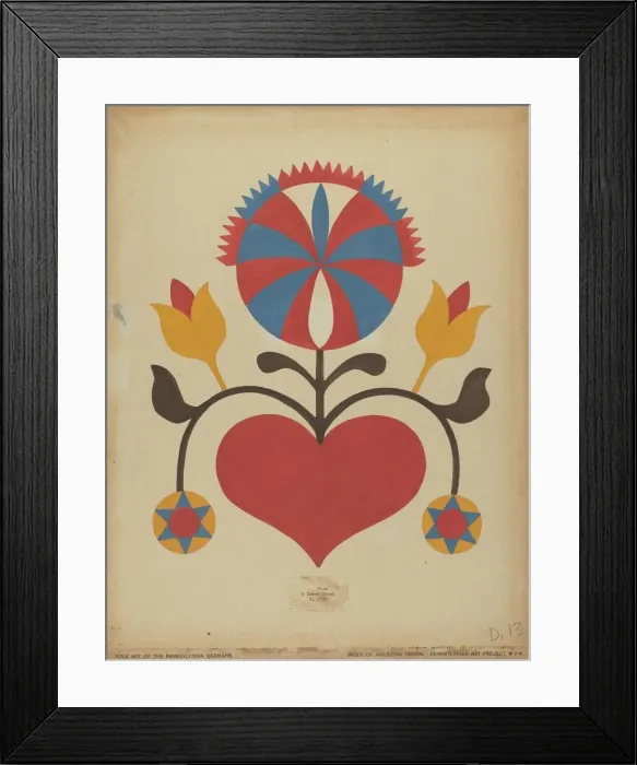 Framed Print : Drawing for Plate 13: From the Portfolio Folk Art of Rural Pennsylvania, c. 1939. Creator: Unknown Framed Print : Drawing for Plate 13: From the Portfolio Folk Art of Rural Pennsylvania, c. 1939. Creator: Unknown