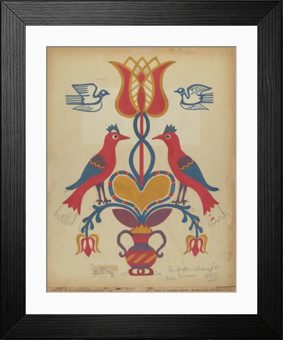 Framed Print : Drawing for Plate 15: From the Portfolio Folk Art of Rural Pennsylvania, c. 1939. Creator: Unknown Framed Print : Drawing for Plate 15: From the Portfolio Folk Art of Rural Pennsylvania, c. 1939. Creator: Unknown