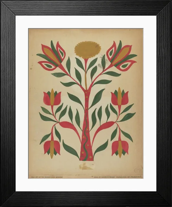 Framed Print : Drawing for Plate 7: From Portfolio Folk Art of Rural Pennsylvania, c. 1939. Creator: Unknown Framed Print : Drawing for Plate 7: From Portfolio Folk Art of Rural Pennsylvania, c. 1939. Creator: Unknown