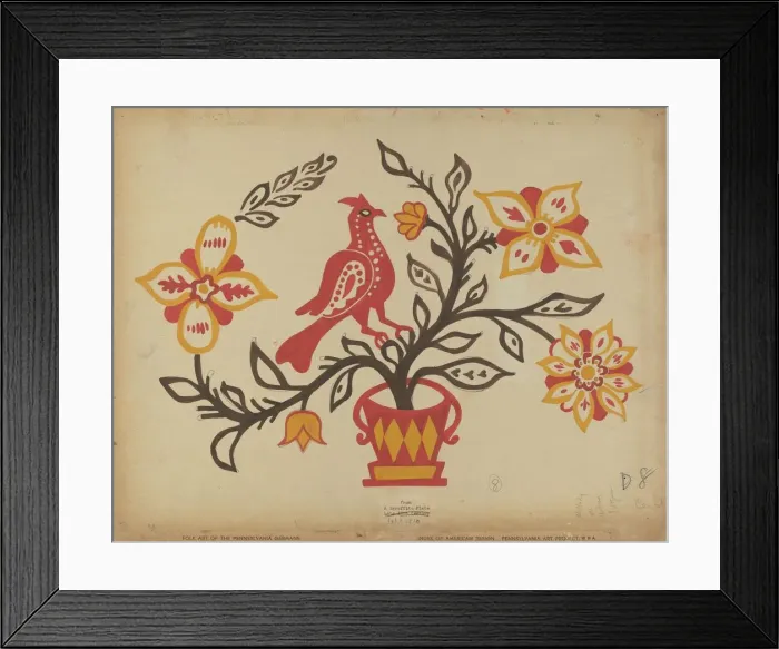 Framed Print : Drawing for Plate 8: From the Portfolio Folk Art of Rural Pennsylvania, c. 1939. Creator: Unknown Framed Print : Drawing for Plate 8: From the Portfolio Folk Art of Rural Pennsylvania, c. 1939. Creator: Unknown