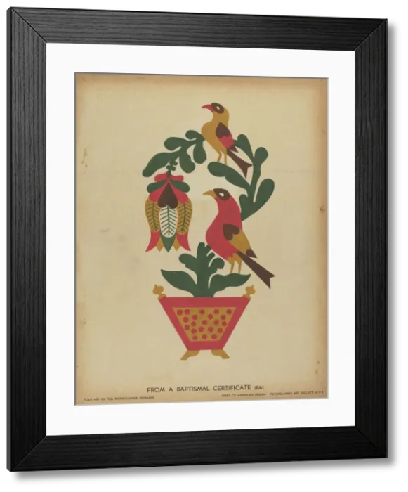 Framed Print : Drawing for Plate 12: From the Portfolio Folk Art of Rural Pennsylvania, c. 1939. Creator: Unknown Framed Print : Drawing for Plate 12: From the Portfolio Folk Art of Rural Pennsylvania, c. 1939. Creator: Unknown
