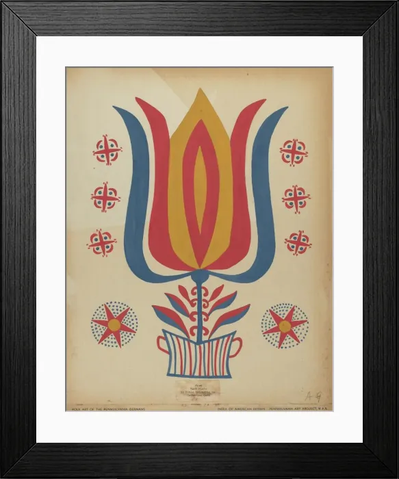 Framed Print : Drawing for Plate 9: From the Portfolio Folk Art of Rural Pennsylvania, c. 1939. Creator: Unknown Framed Print : Drawing for Plate 9: From the Portfolio Folk Art of Rural Pennsylvania, c. 1939. Creator: Unknown