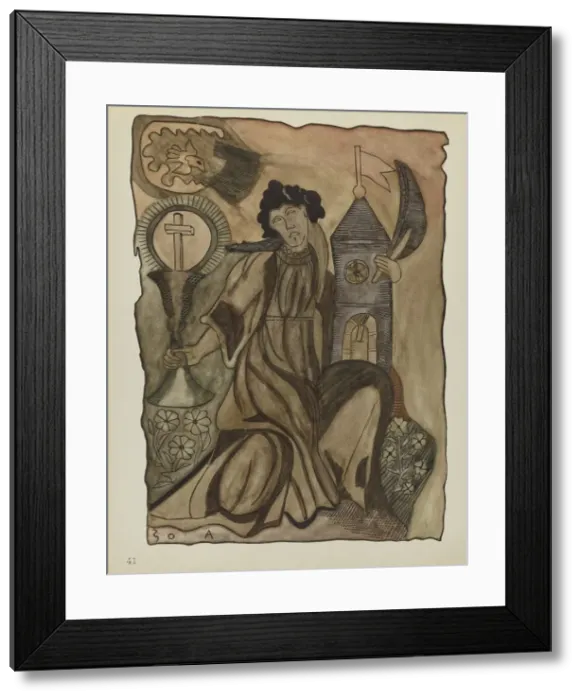 Framed Print : Plate 41: Saint Barbara: From Portfolio Spanish Colonial Designs of New Mexico, 1935 / 1942. Creator: Unknown Framed Print : Plate 41: Saint Barbara: From Portfolio Spanish Colonial Designs of New Mexico, 1935 / 1942. Creator: Unknown