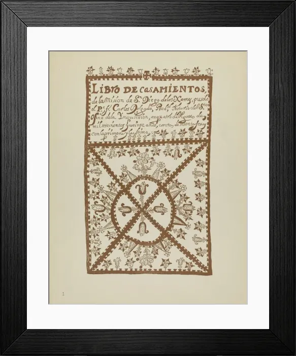 Framed Print : Plate 1: Jemez Book of Marriages: From Portfolio Spanish Colonial Designs of New Mexico, 1935 / 1942 Creator: Unknown Framed Print : Plate 1: Jemez Book of Marriages: From Portfolio Spanish Colonial Designs of New Mexico, 1935 / 1942 Creator: Unknown