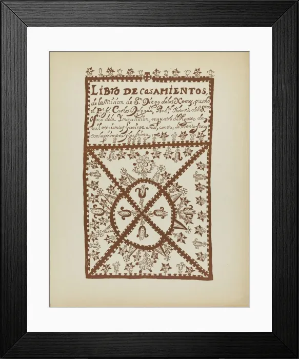 Framed Print : Plate 1: Jemez Book of Marriages: From Portfolio Spanish Colonial Designs of New Mexico, 1935 / 1942 Creator: Unknown Framed Print : Plate 1: Jemez Book of Marriages: From Portfolio Spanish Colonial Designs of New Mexico, 1935 / 1942 Creator: Unknown