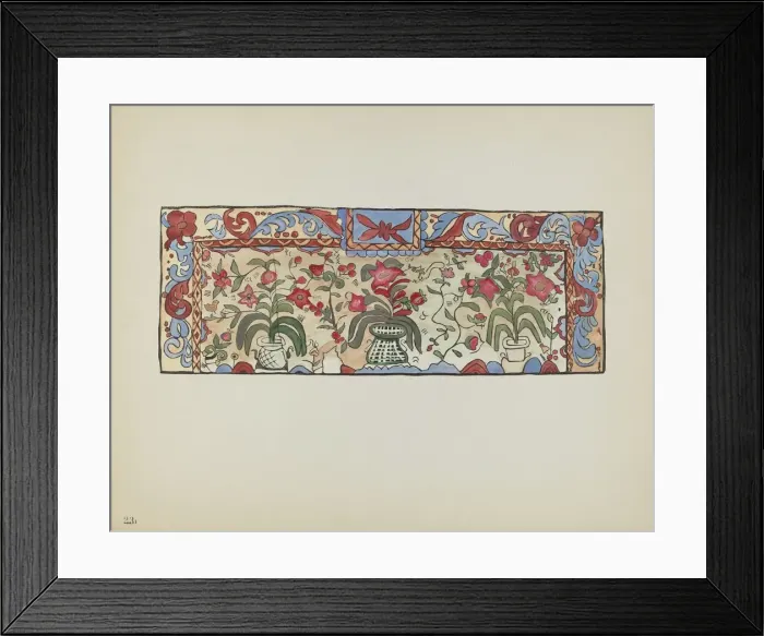Framed Print : Plate 23: Painting on Buckskin, Laguna: From Portfolio Spanish Colonial Designs... 1935 / 1942. Creator: Unknown Framed Print : Plate 23: Painting on Buckskin, Laguna: From Portfolio Spanish Colonial Designs... 1935 / 1942. Creator: Unknown