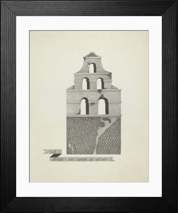 Framed Print : Mision San Diego de Alcala, 1935 / 1942. Creator: James Jones Framed Print : Mision San Diego de Alcala, 1935 / 1942. Creator: James Jones