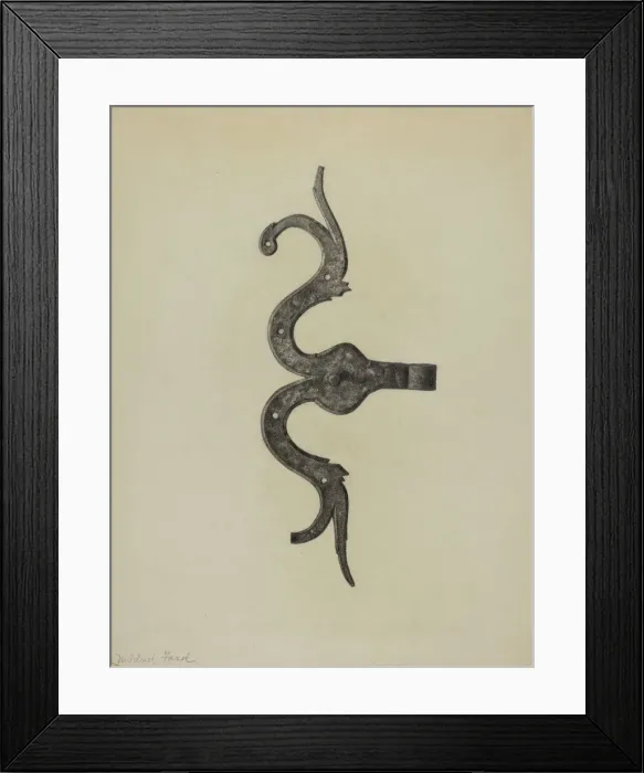 Framed Print : Pa. German Butt of Side Hinge, c. 1938. Creator: Mildred Ford Framed Print : Pa. German Butt of Side Hinge, c. 1938. Creator: Mildred Ford