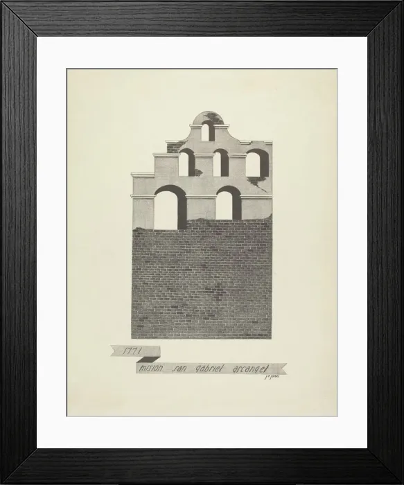 Framed Print : Mision San Gabriel Arcangel, 1935 / 1942. Creator: James Jones Framed Print : Mision San Gabriel Arcangel, 1935 / 1942. Creator: James Jones
