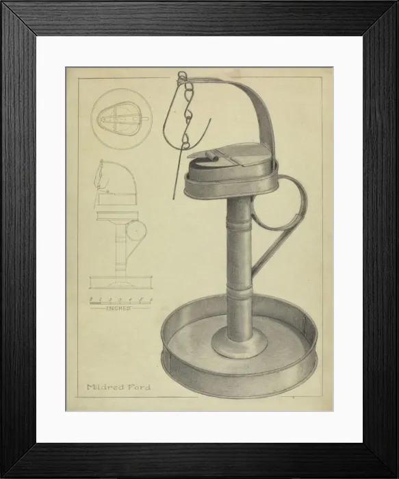 Framed Print : Betty Lamp and Stamp, c. 1936. Creator: Mildred Ford Framed Print : Betty Lamp and Stamp, c. 1936. Creator: Mildred Ford