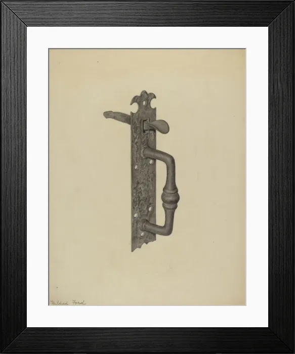 Framed Print : Door Handle with Thumb Press, c. 1938. Creator: Mildred Ford Framed Print : Door Handle with Thumb Press, c. 1938. Creator: Mildred Ford