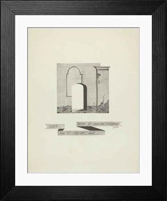 Framed Print : Mision La Purisima Concepcion - End of Cloister Wall, 1935 / 1942. Creator: James Jones Framed Print : Mision La Purisima Concepcion - End of Cloister Wall, 1935 / 1942. Creator: James Jones