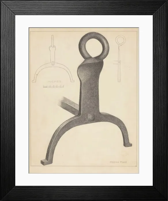 Framed Print : Andiron (one of pair), c. 1936. Creator: Mildred Ford Framed Print : Andiron (one of pair), c. 1936. Creator: Mildred Ford